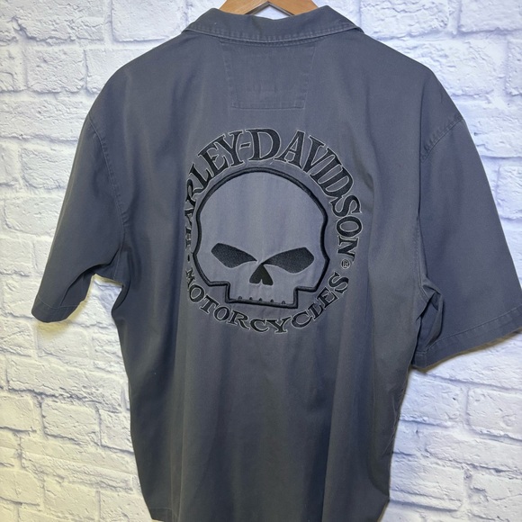 Harley-Davidson Willie G Skull Gray Garage Mechanic Embroidered Button Shirt XL - Picture 3 of 13